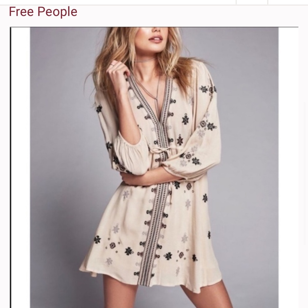FREE PEOPLE beige embroidered stargazing dress